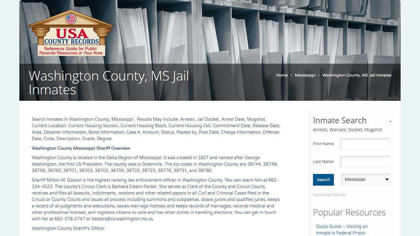 Washington County, MS Jail Inmates | Name Search